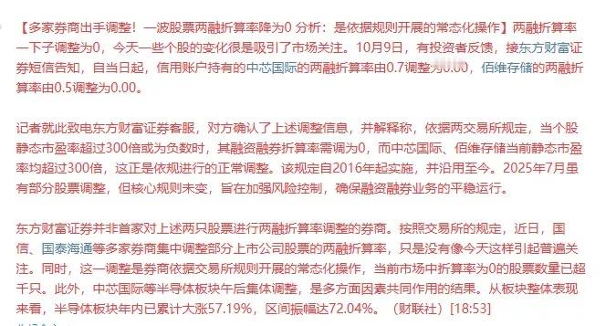 降温了！开始主动降杠杆，给市场降温，给科技股降温！多家券商出手调整，不少股票两融