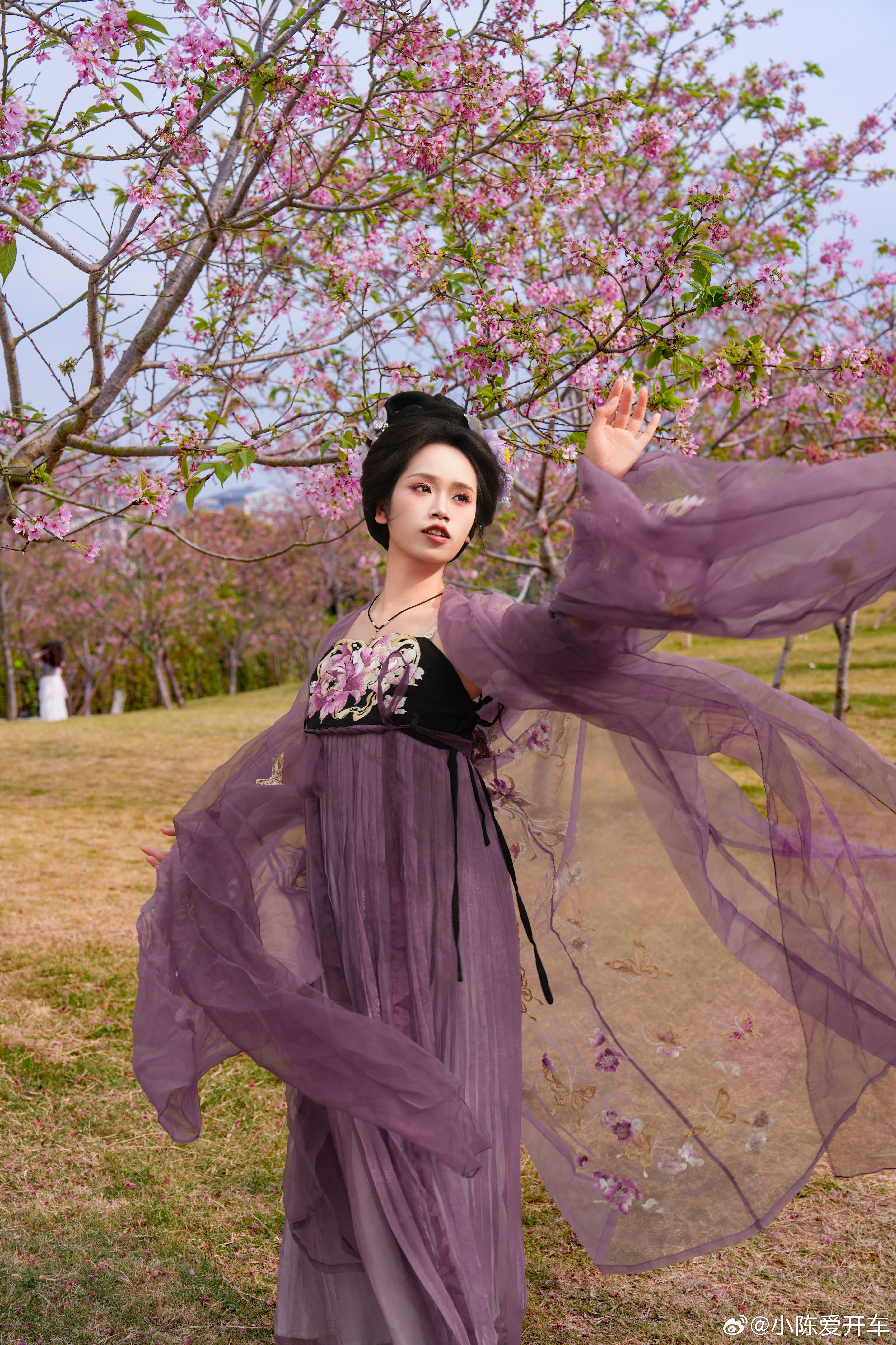 春风一吹，在青秀山风景区 樱花山上连披帛都按捺不住了～摄/后/衣都是我，出镜的是
