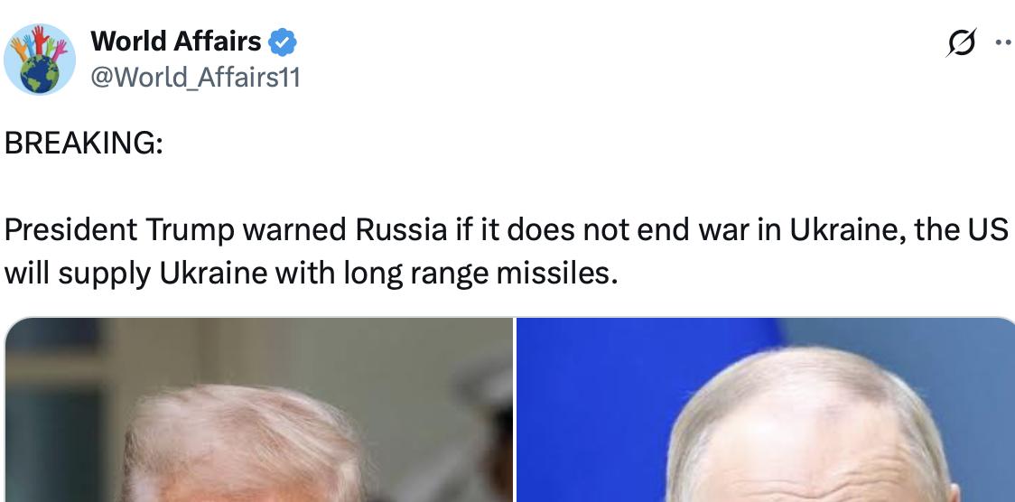 【特朗普威胁普京，普京警告：敢这么做就是第三次世界大战】

“全球事务”在社交平