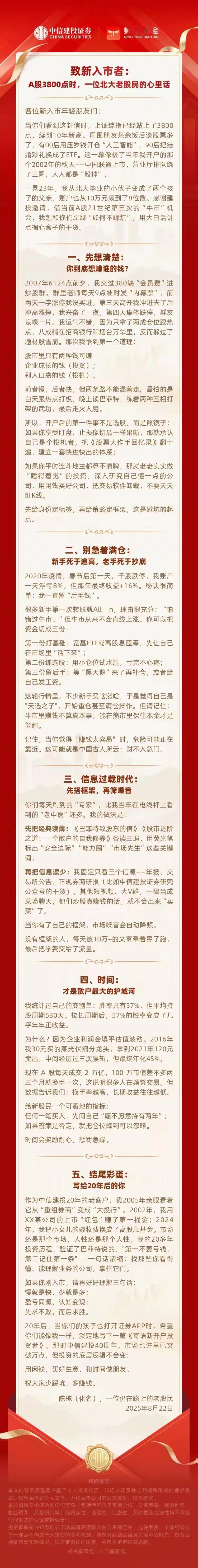 致新入市者：A股3800点时，一位北大老股民的心里话。收藏学习！