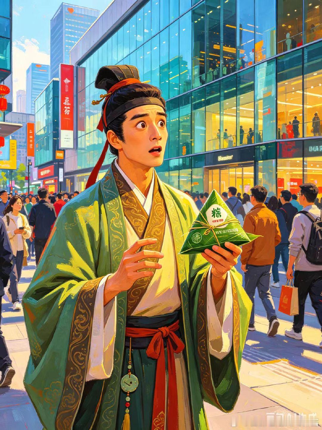 假如古代人在端午节穿越现代漫街萦绕着艾草与粽子交织的香气，昔日翻山越岭才能寻到的