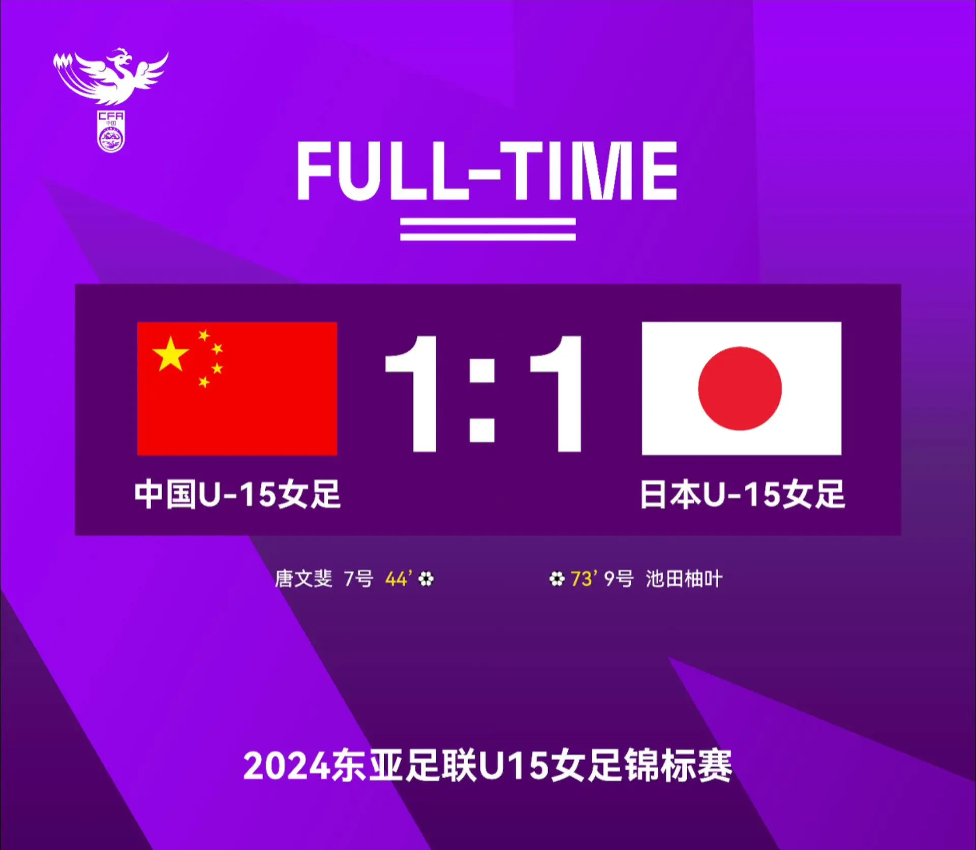 中国U15女足1比1战平日本，东亚U15锦标赛继续保持不败！