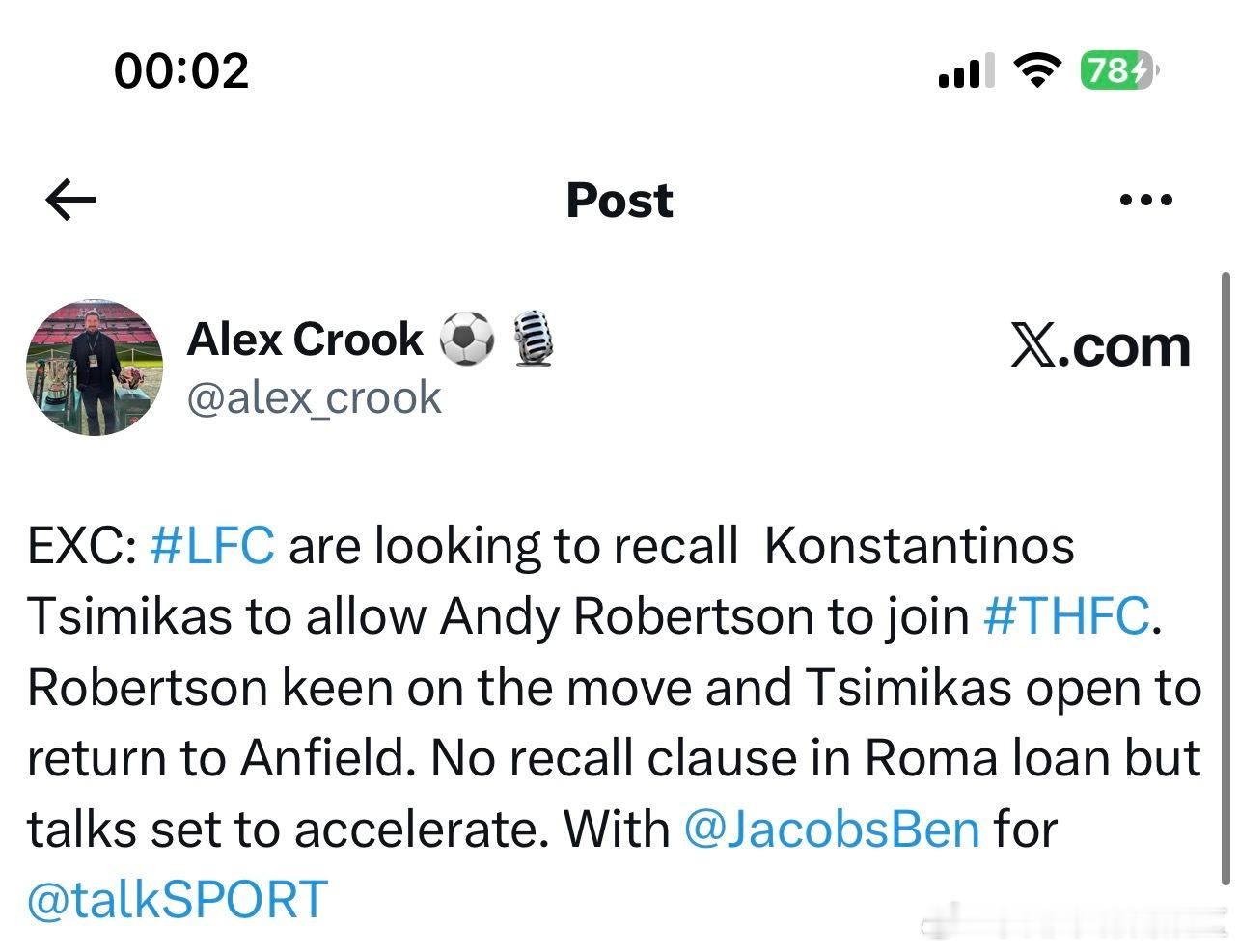 Alex Crook独家透露我军想要先召回齐米卡斯然后再放萝卜去热刺。萝卜现在想