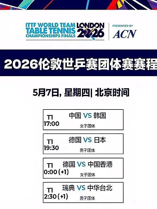 ‌国乒最新赛程是北京时间5月7日17:00，中国女团将在世乒赛团体赛1/4决赛中