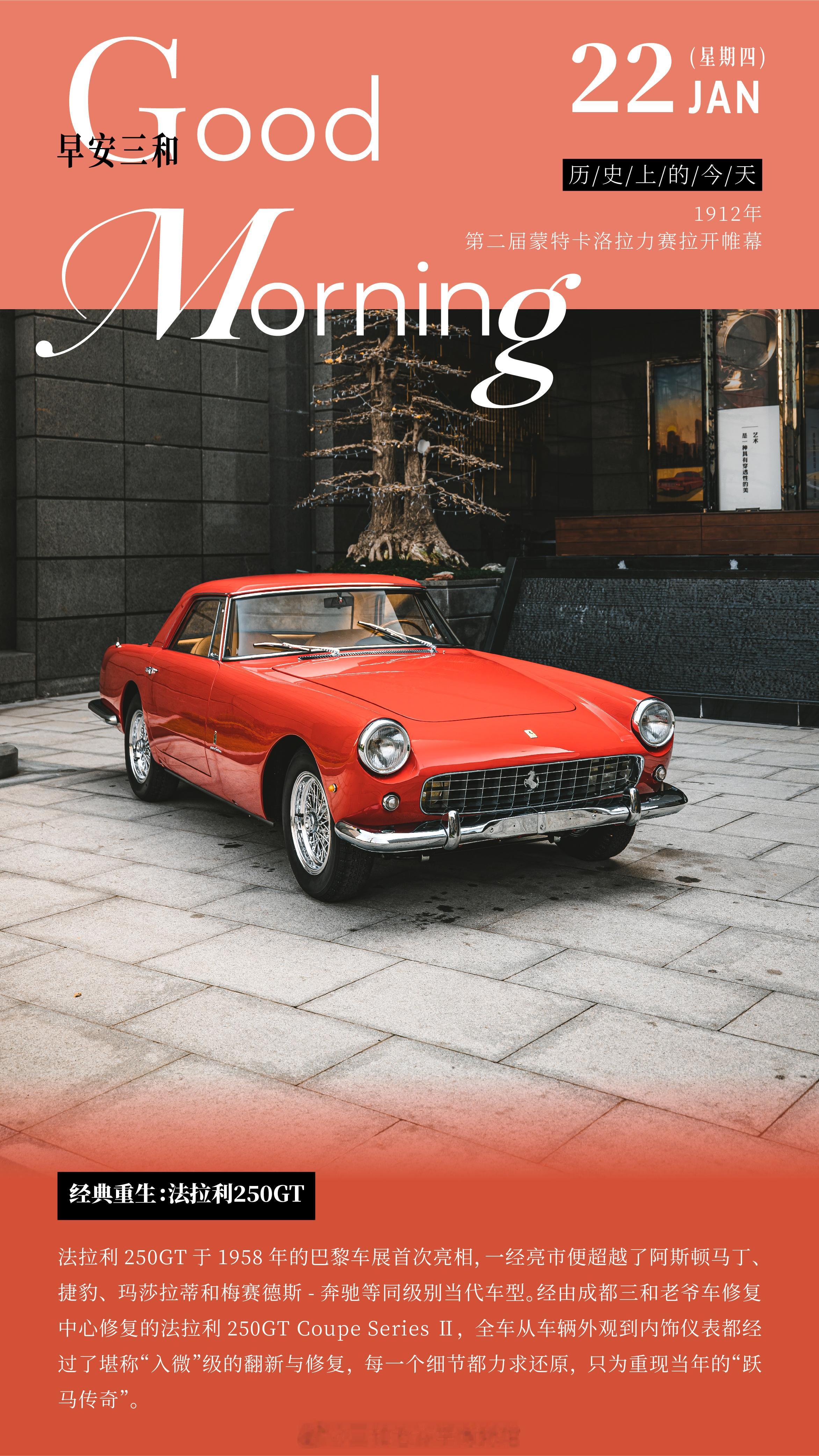 经典重生：法拉利250GT法拉利250GT于1958年的巴黎车展首次亮相，一经亮