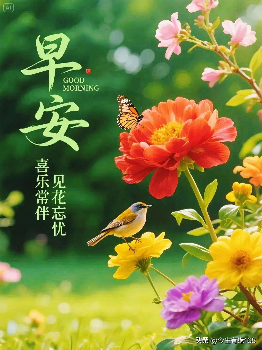 晨曦启新章，好运伴身旁。心中常怀暖阳，所见皆是风光；做人保持纯粹，前路澄澈坦荡。