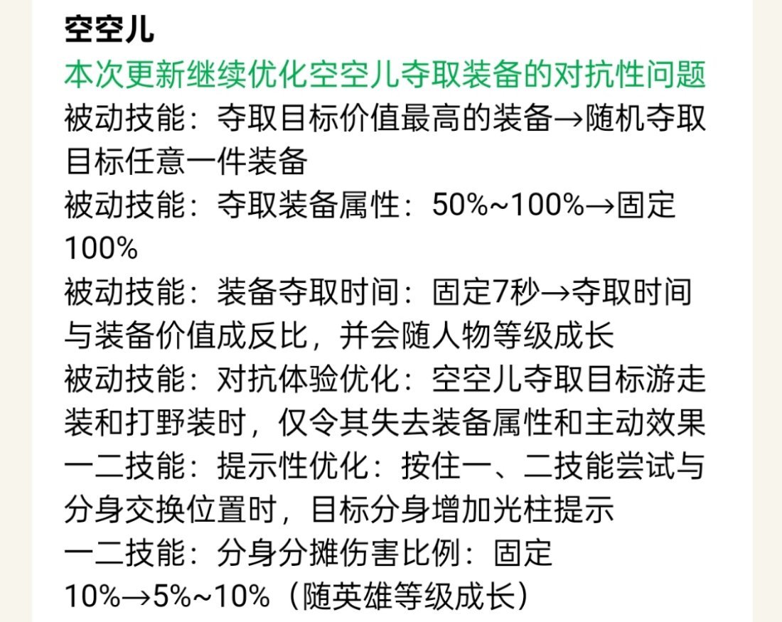 体验服英雄调整空空儿、亚瑟、张飞、典韦、元流之子、嬴政、武则天调整 