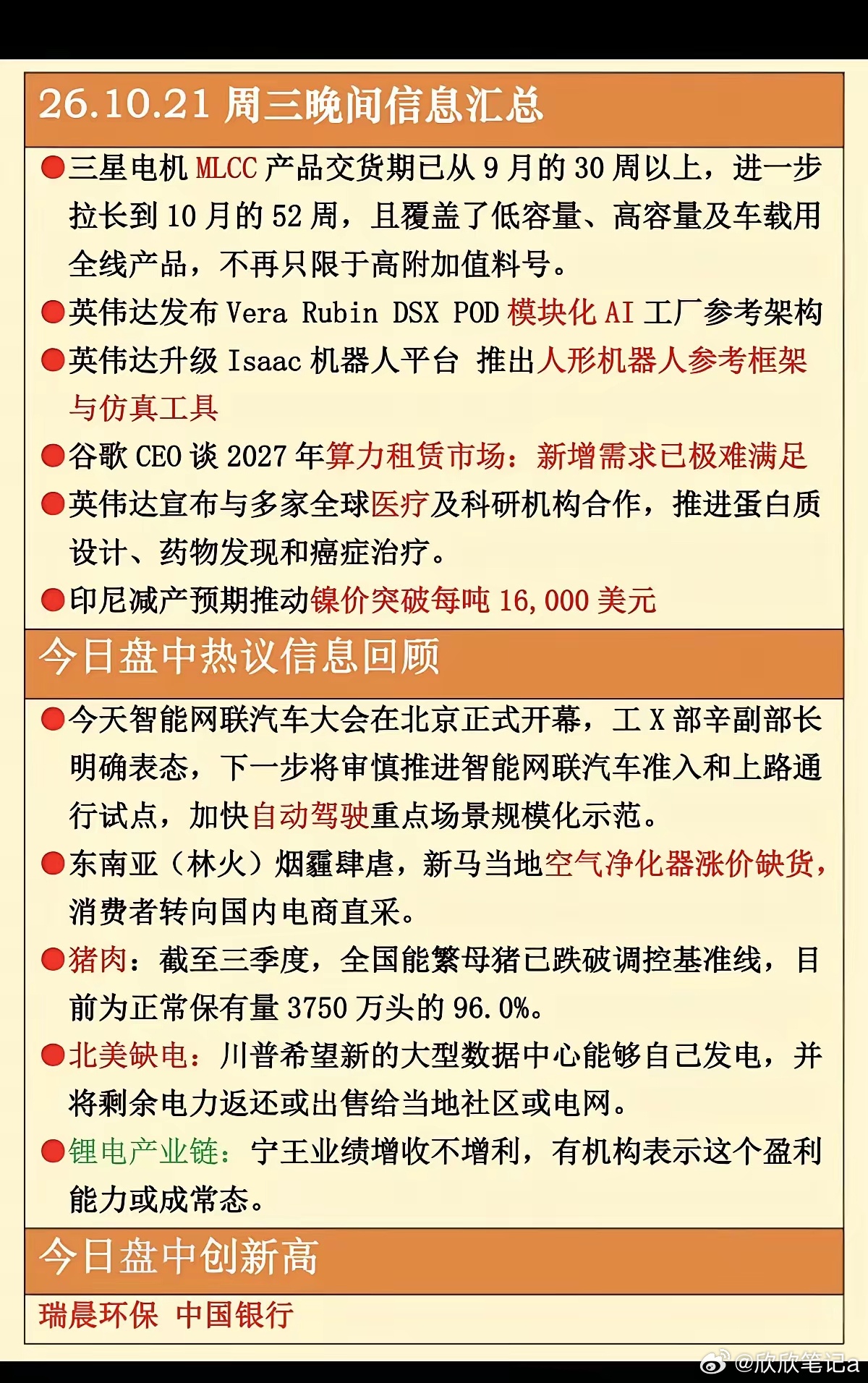 10.21周三  晚间：财经热点信息必读！​1.MLCC2.模块化AI3.人形机