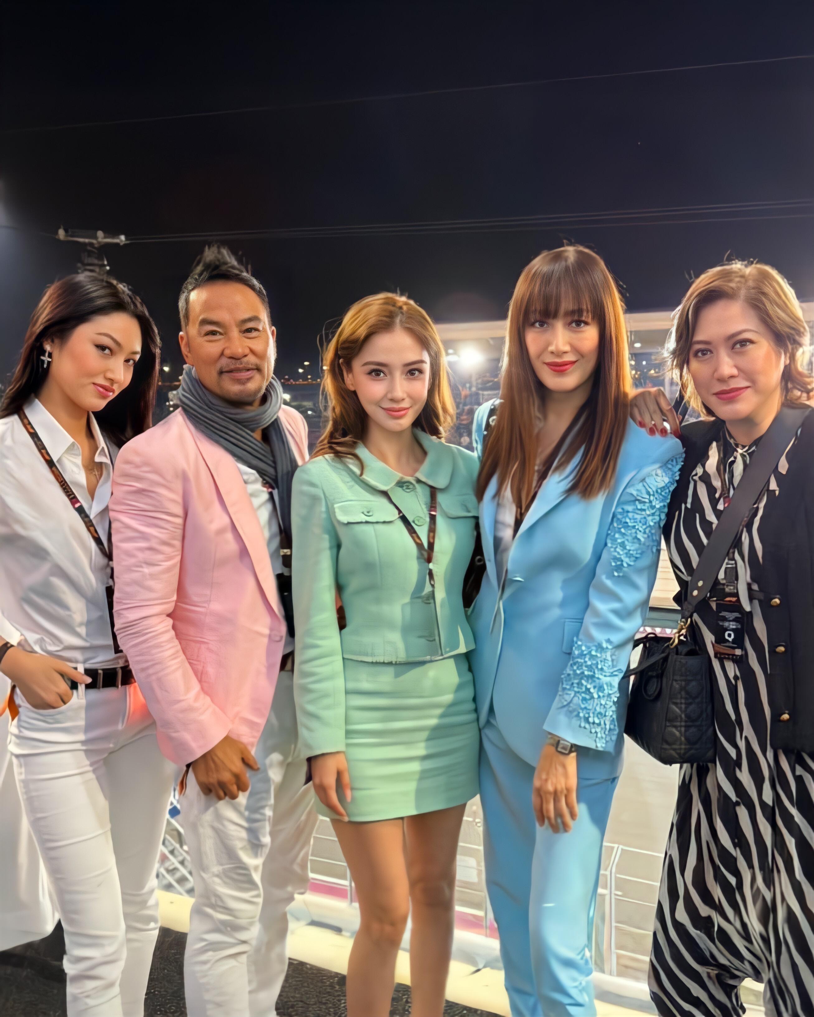 任达华一家 Angelababy和经纪人Kim 卡塔尔观看F1 