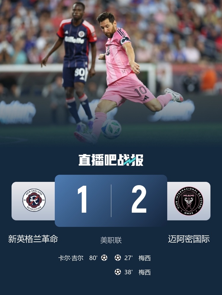 #新英格兰革命1比2迈阿密国际#美职联常规赛，迈阿密客场2-1击败新英格兰革命，