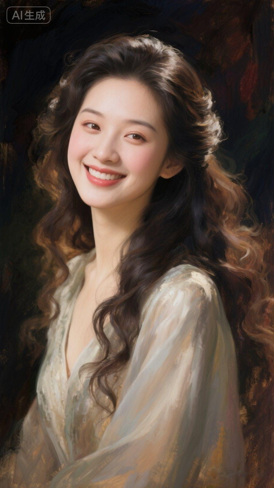 画中人笑语盈盈，如春风拂面。