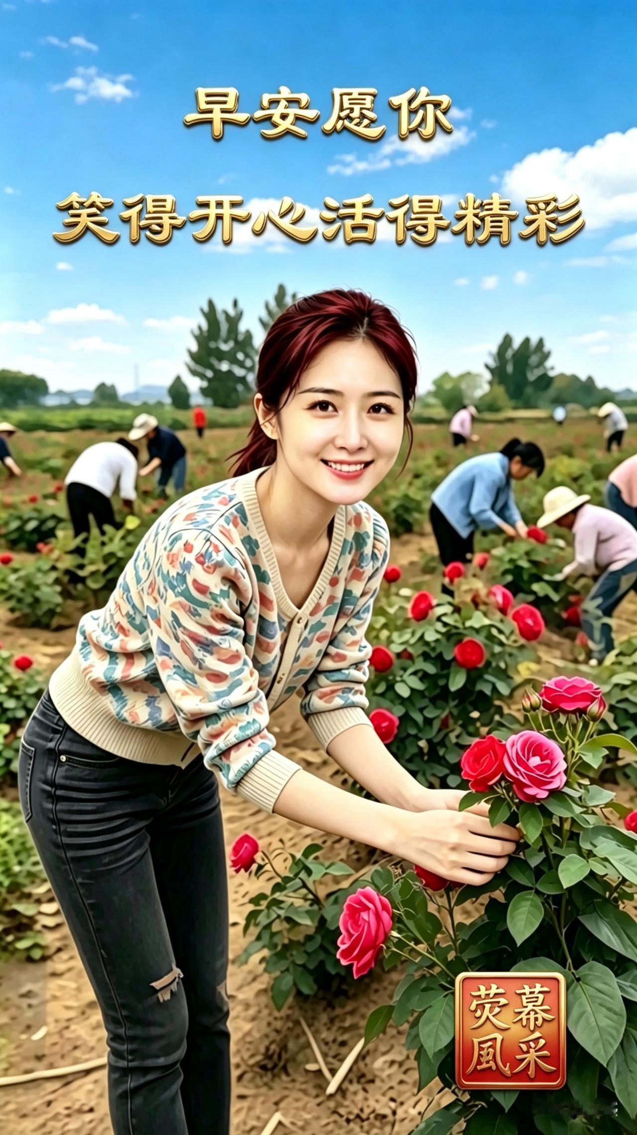 阳光明媚，女孩在花田里笑。手姑娘手捧鲜花，确实美丽，大家评评它美在哪里啊？让你离