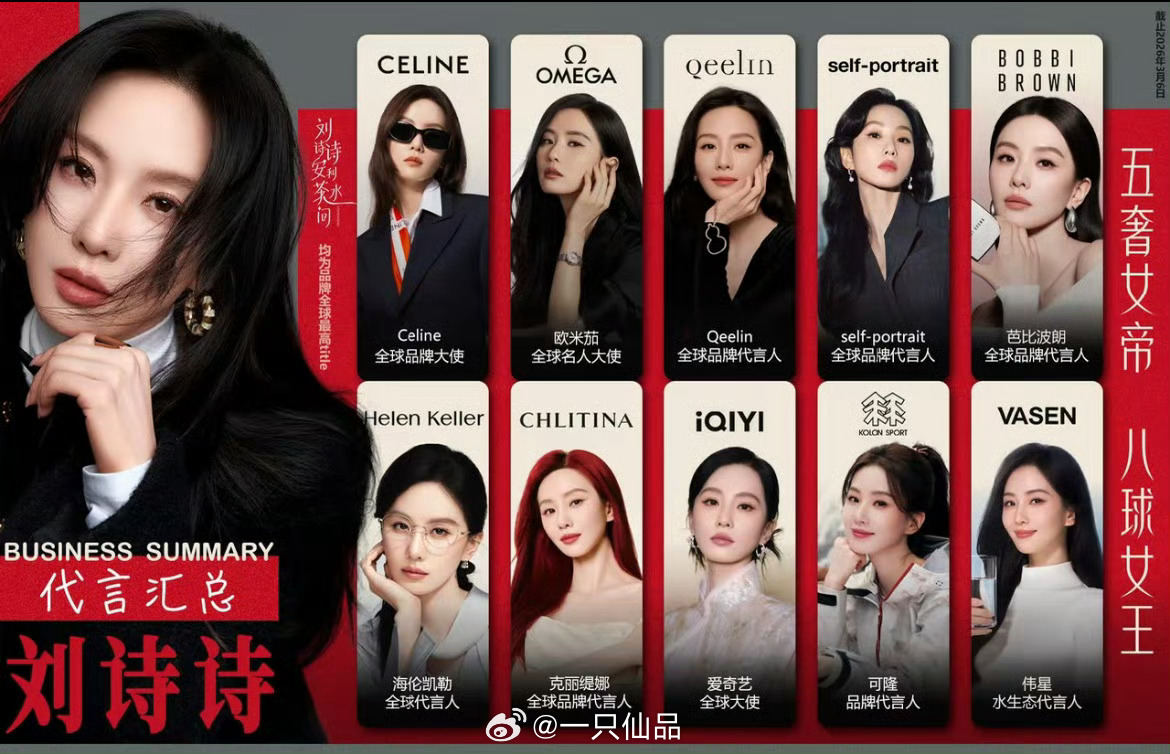 刘诗诗代言汇总，十个代言，五奢女帝，八球女王 