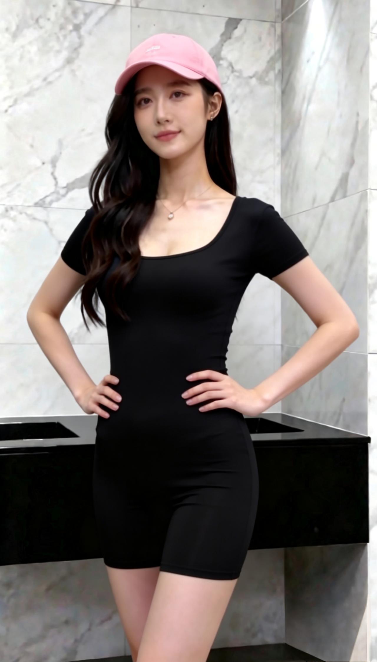 什么样的穿搭可以成为气质女神?
黑色紧身短袖连体运动衣，
搭配同色五分短裤，
尽