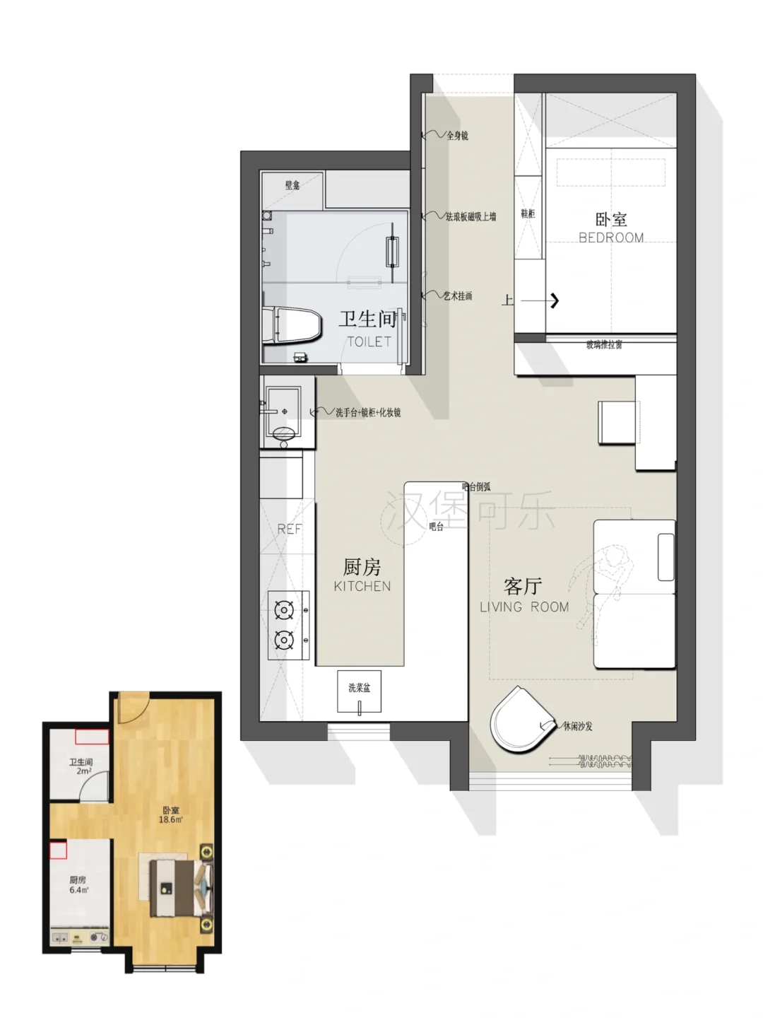 户型设计/30㎡小户型一居室平面方案优化