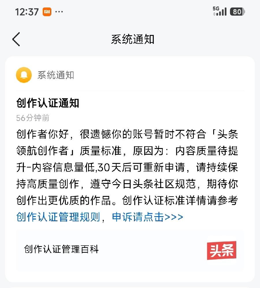 头条领航申请为何如此高门槛？满怀信心申请成为领航创作者，结果还是收到了“未通过”