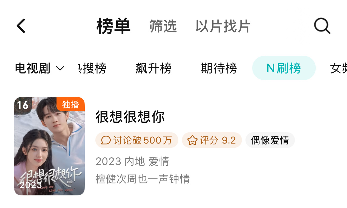 📣檀健次很想很想你又又又登上🐧N刷榜了！长尾效应好强啊，檀健次的每部剧都是有