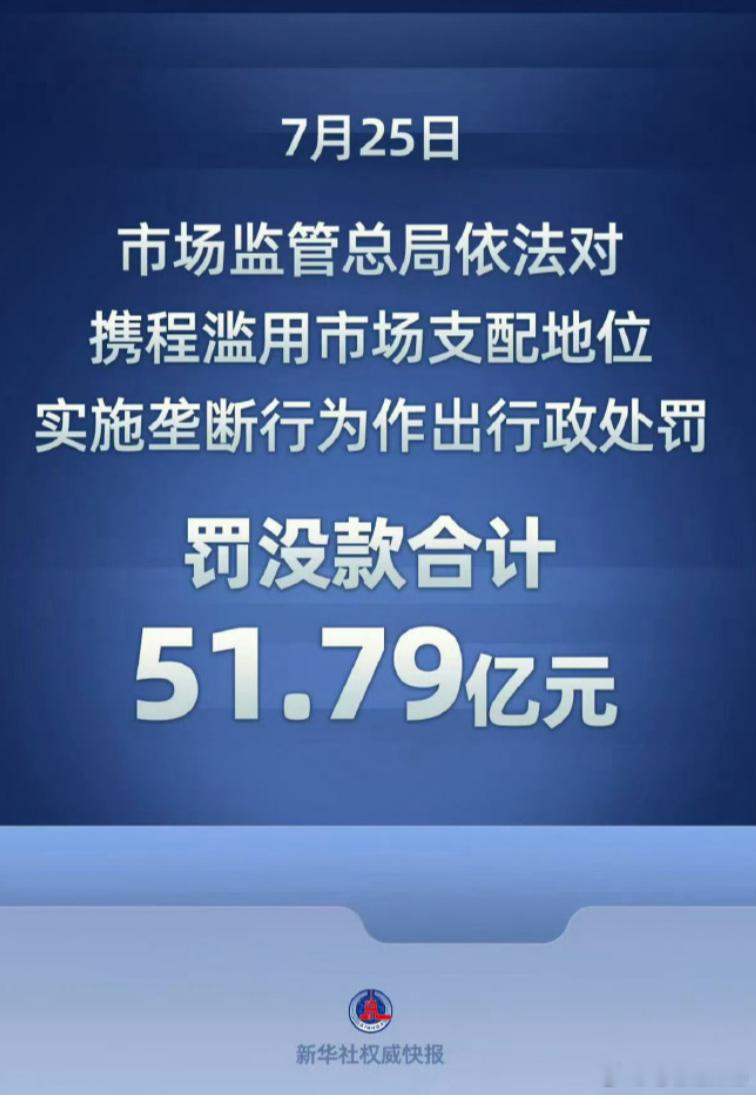 携程被罚没51.79亿元携程因垄断行为被罚 携程我也没少用，但经常性的房间会比别