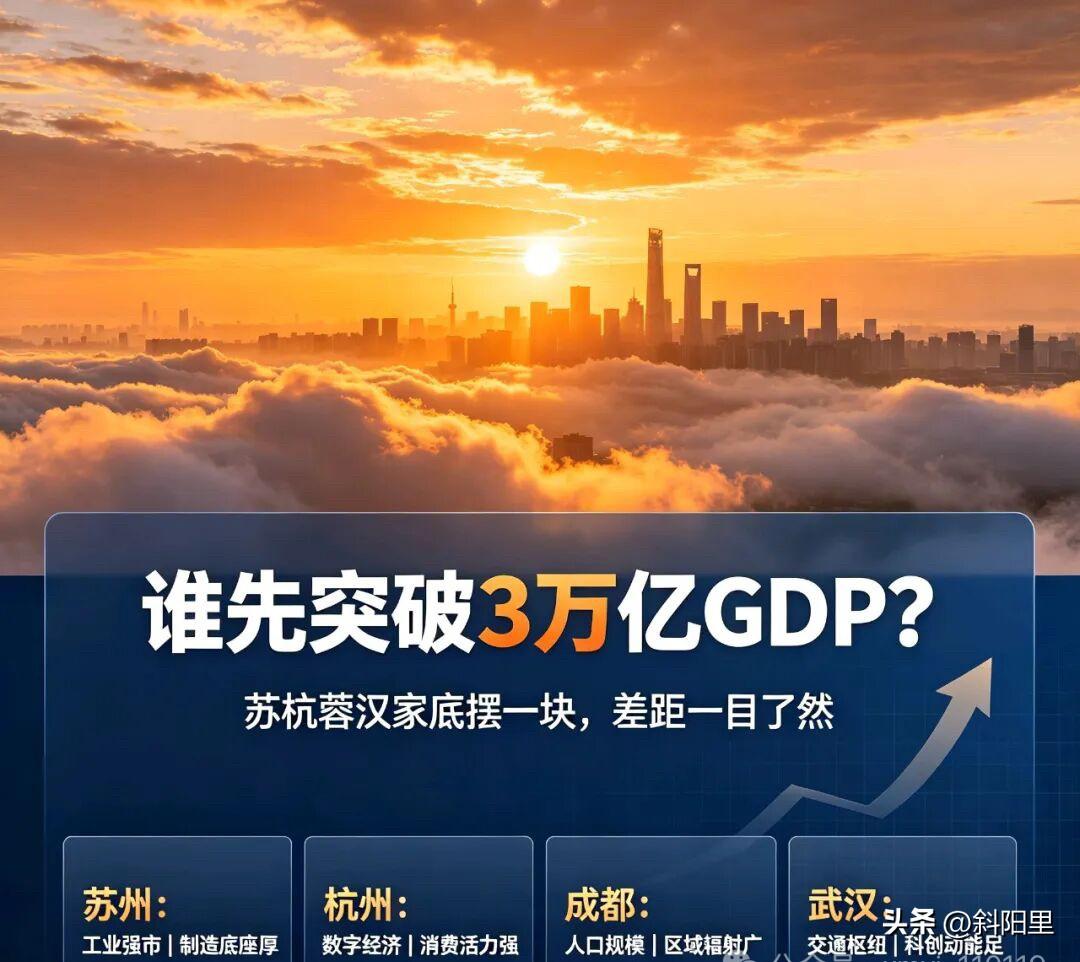 苏州、成都、杭州、武汉四座热门新一线城市，谁先冲破3万亿？最毫无疑问的当然是苏州