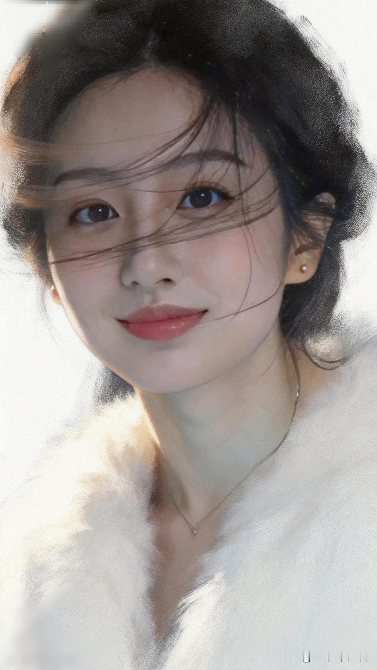 温柔甜美的冬日少女，毛绒外套与自然妆容的完美结合，尽显冬日暖意。女人最耐看的长相