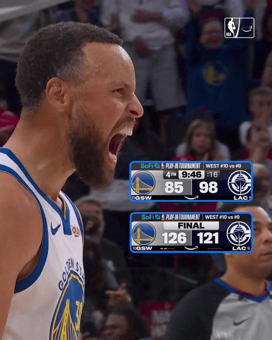 NBA on Prime晒出一张比分图与球迷分享：“勇士末节一度85-98落后1