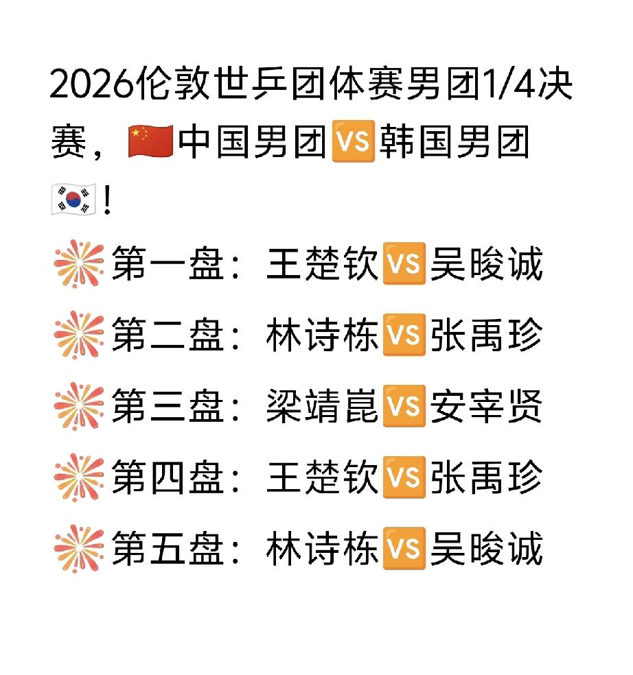 生死战一触即发！
中国男团🇨🇳再战韩国男团🇰🇷！
复仇之战中国男团🇨?