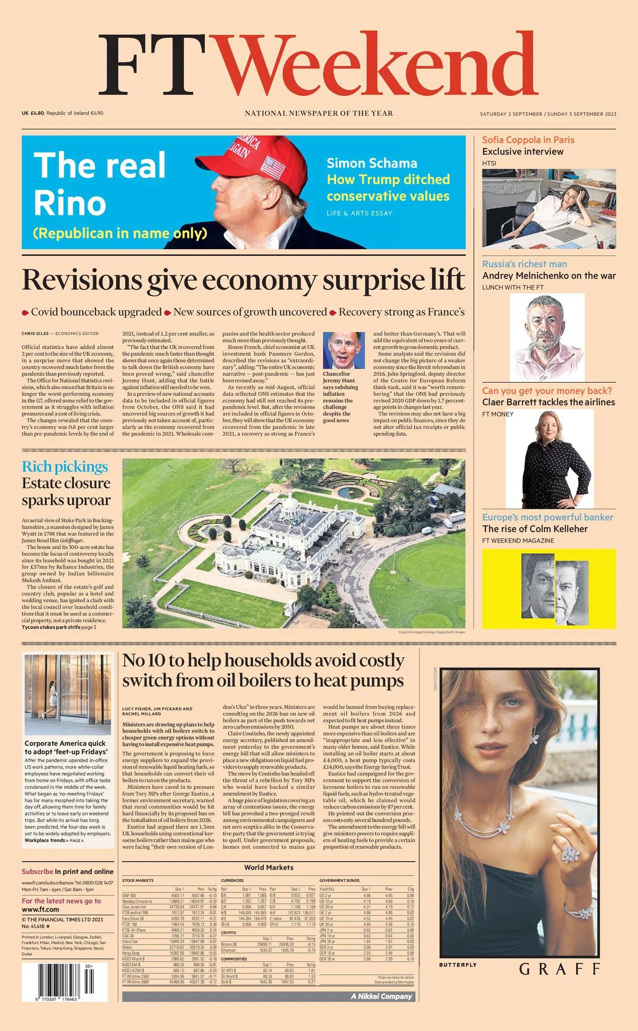  《金融时报》报道，英国政府统计署突然意外地调整经济统计数据，指出英国在2021