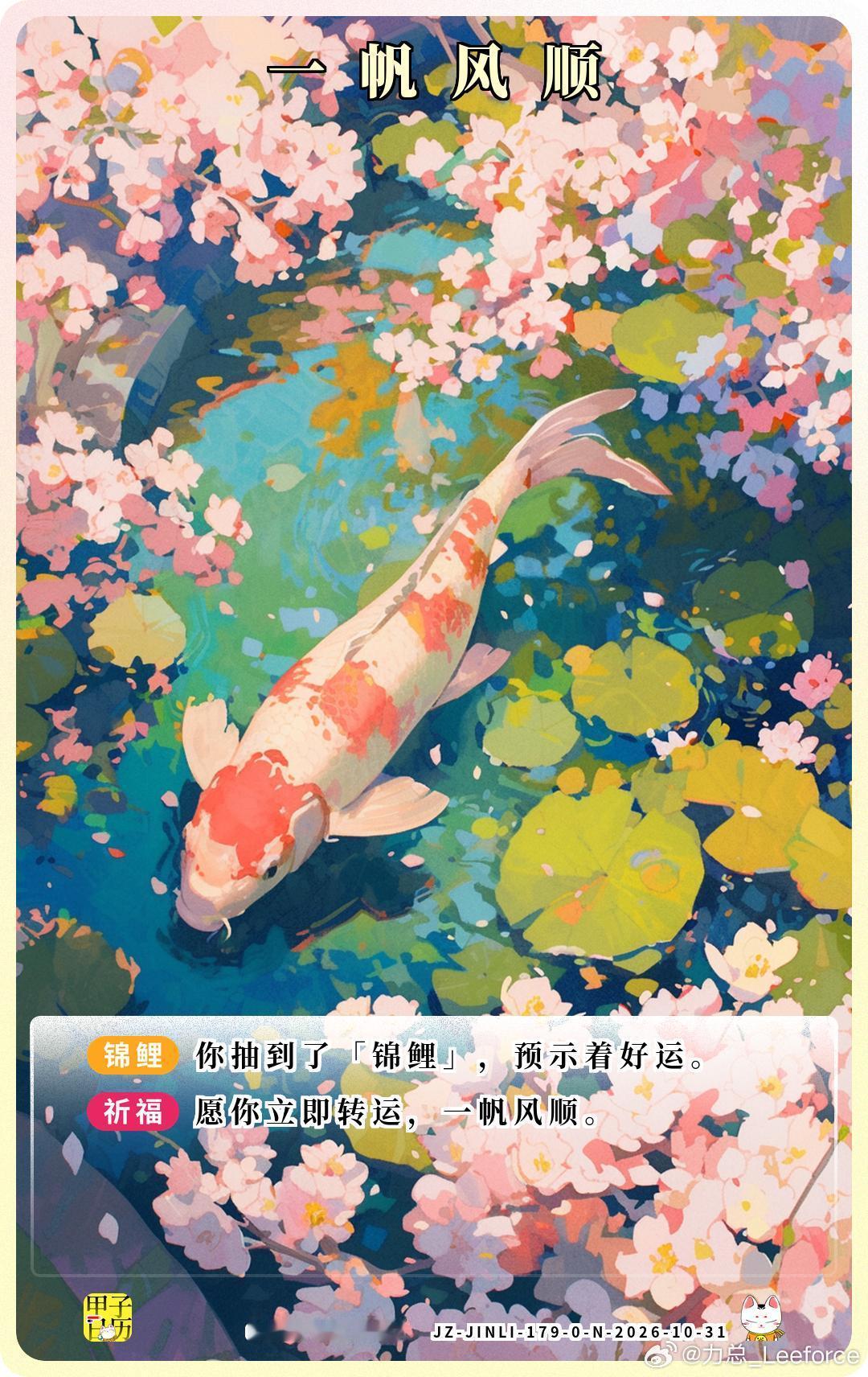 锦鲤 愿你立即转运，一帆风顺。 ​​​