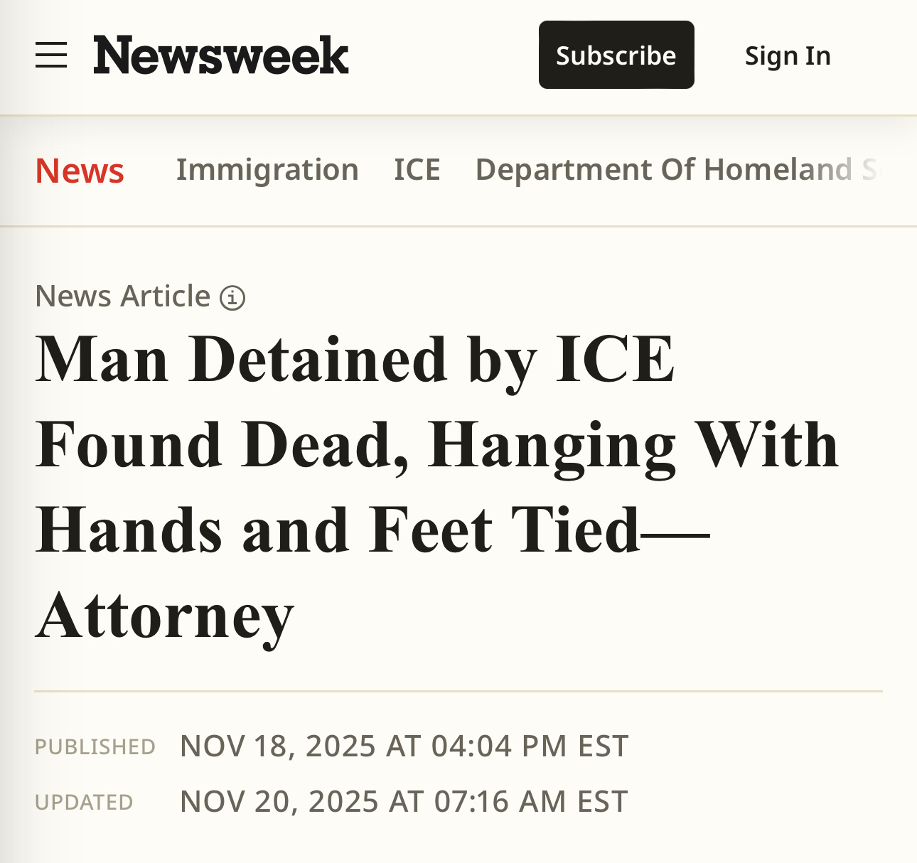 一个叫Chaofeng Ge的润人在ice拘留所死了，尸体被发现时双手双脚都被捆