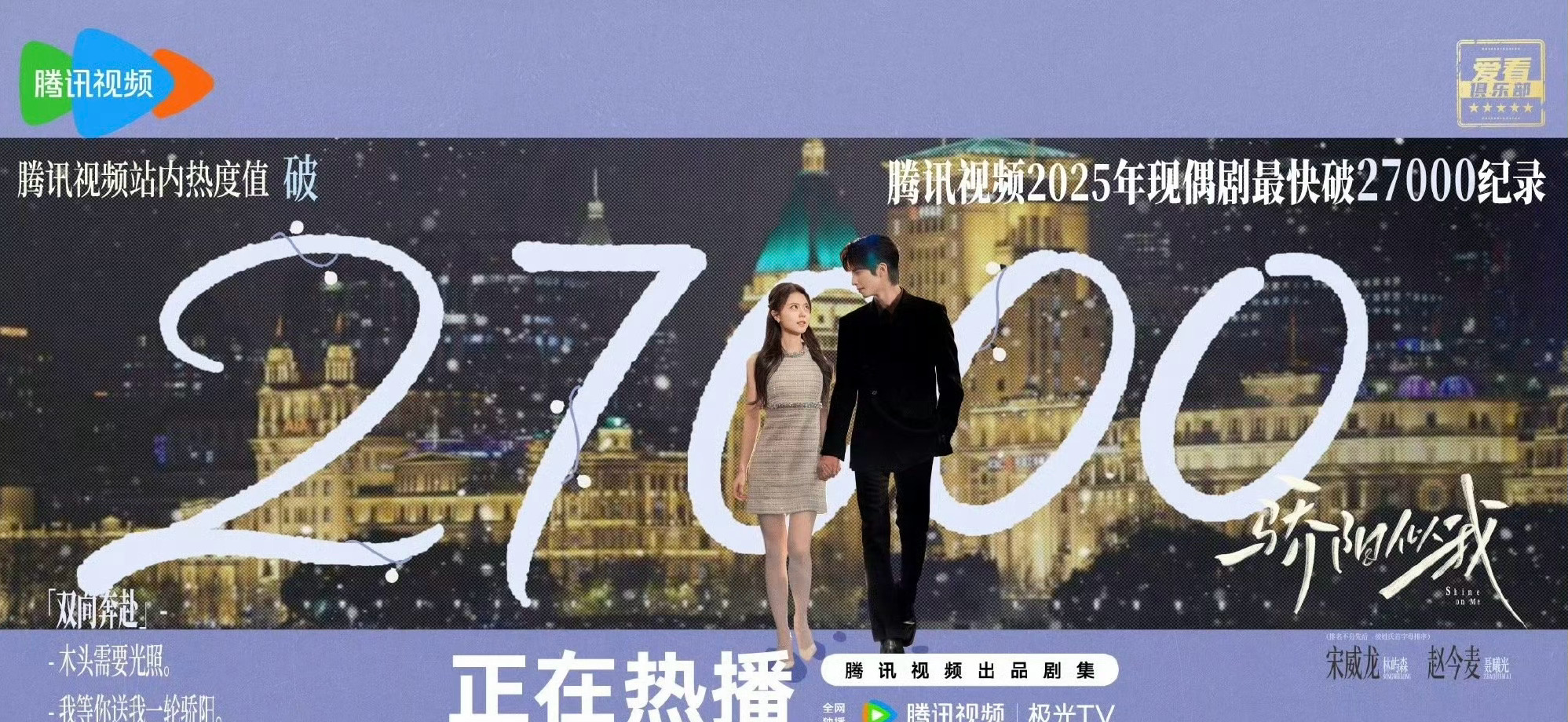 宋威龙赵今麦这部剧的热度挺高，你们看了吗？骄阳似我热度骄阳似我腾讯视频热度值破2