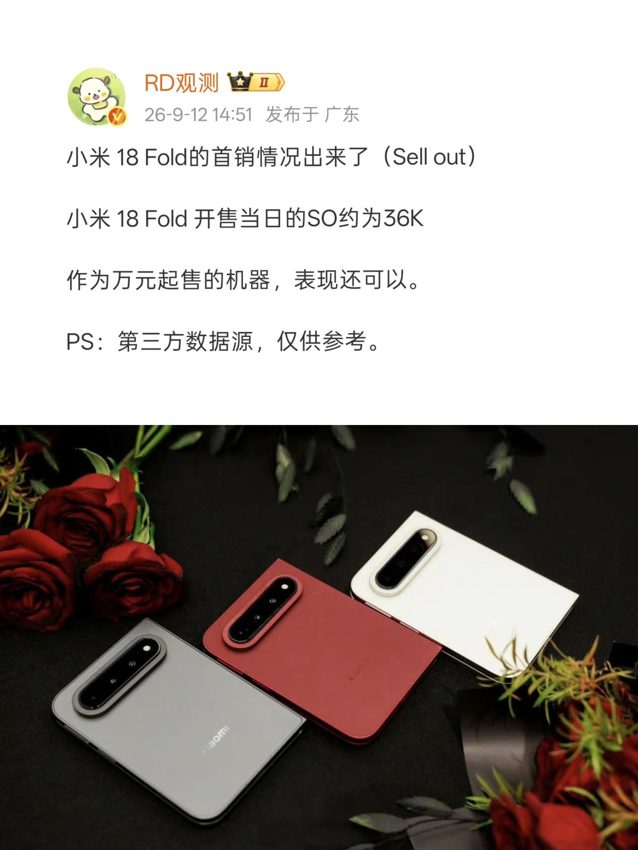 谁能想到卖一万多的小米也能卖爆！
小米18Fold首销的成绩来了，卖了3.6万台
