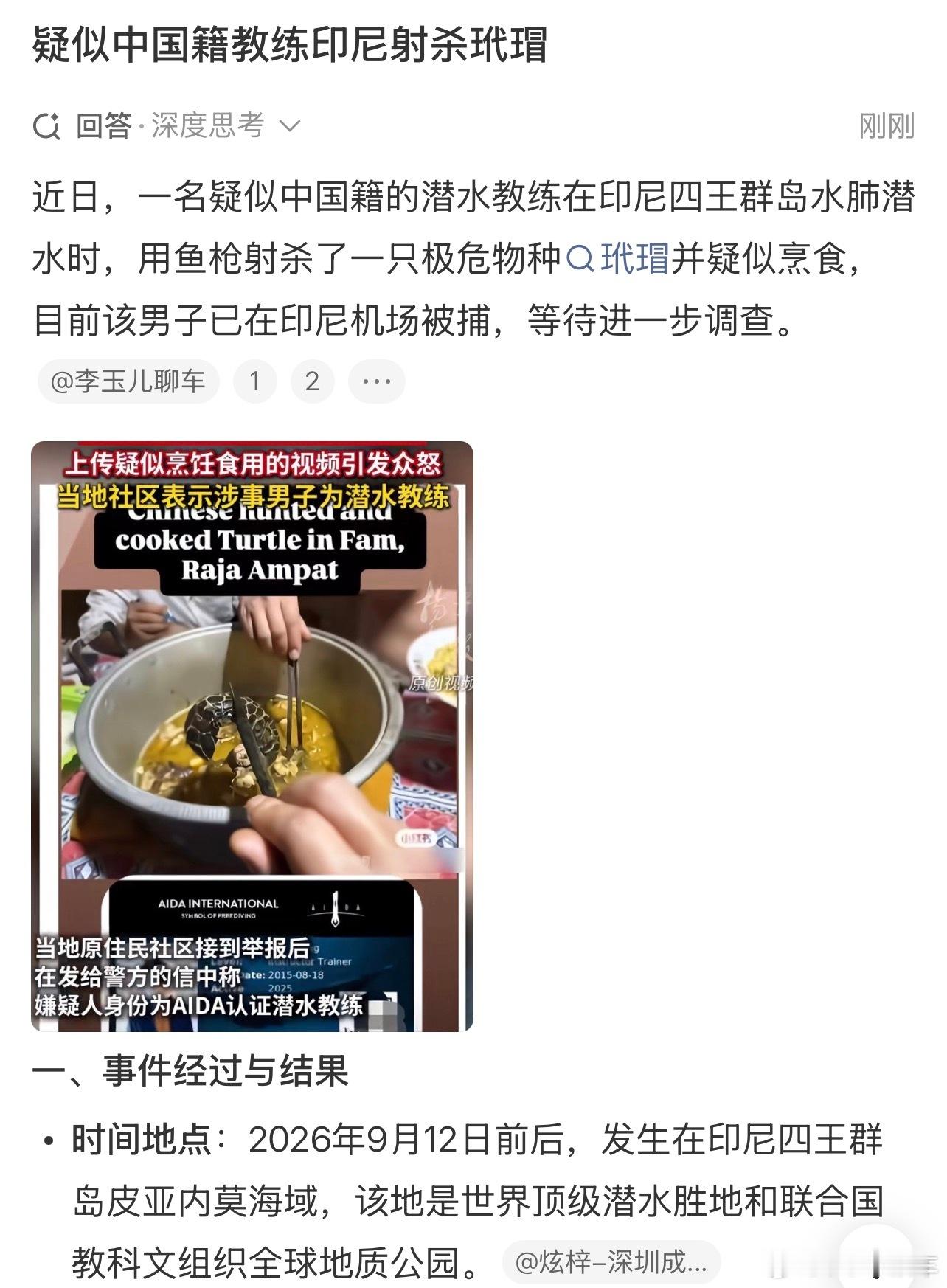 疑似中国籍教练印尼射杀玳瑁真是可恶！ ​​​
