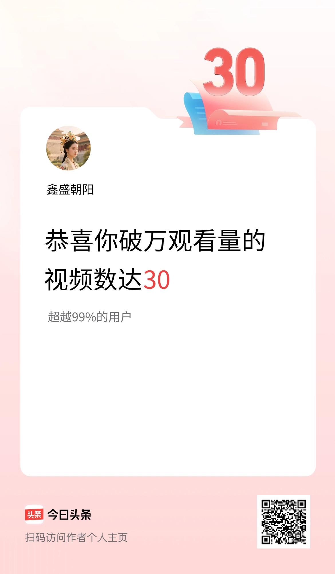 我在头条有30条视频播放量破万了！