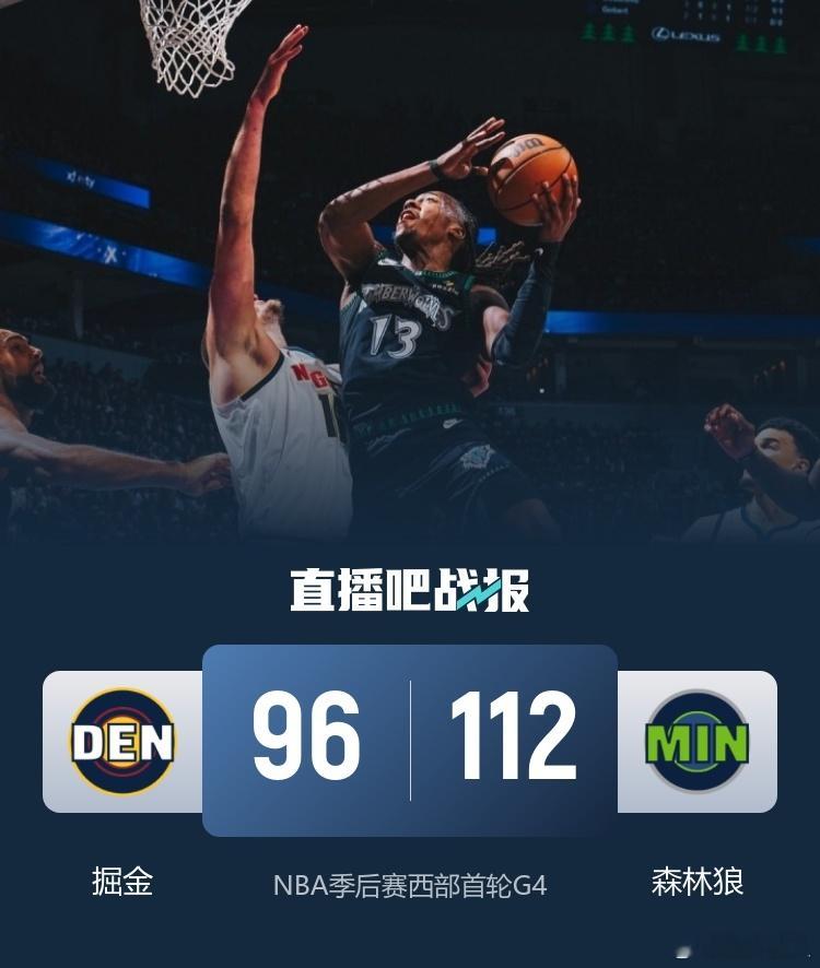 森林狼赢得太惨烈了NBA季后赛西部首轮G4，森林狼今日继续坐镇主场迎战掘金，在连