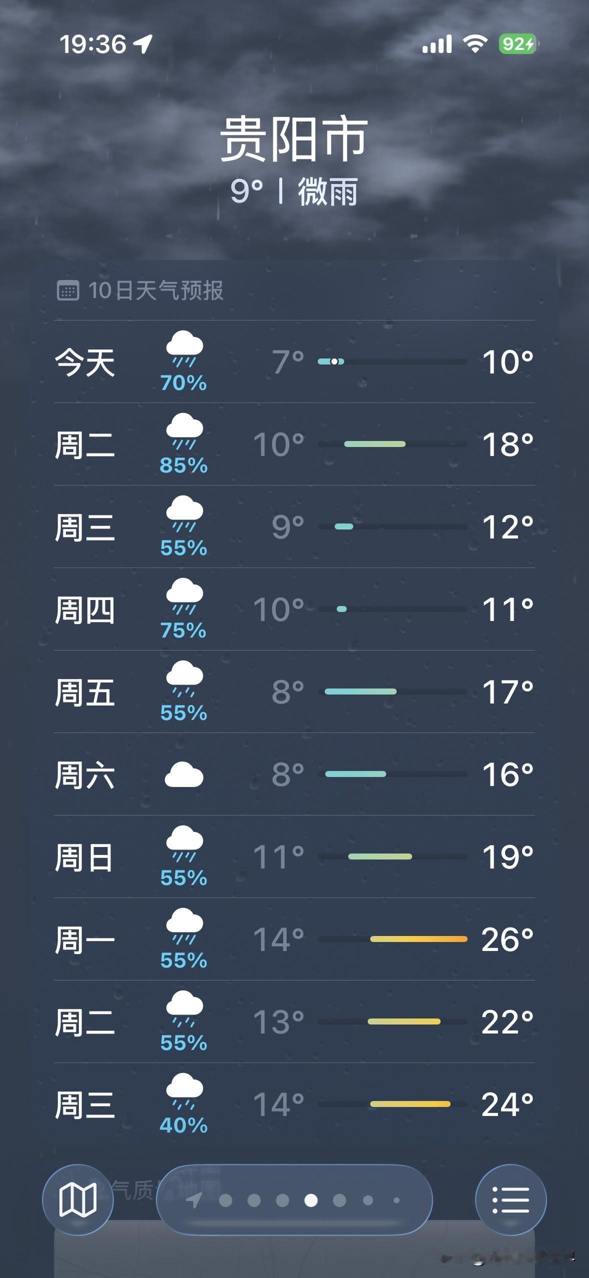 噢！坏了，贵州省贵阳市，接下来，阴雨连绵……3月17日到30日，贵阳市的太阳可能