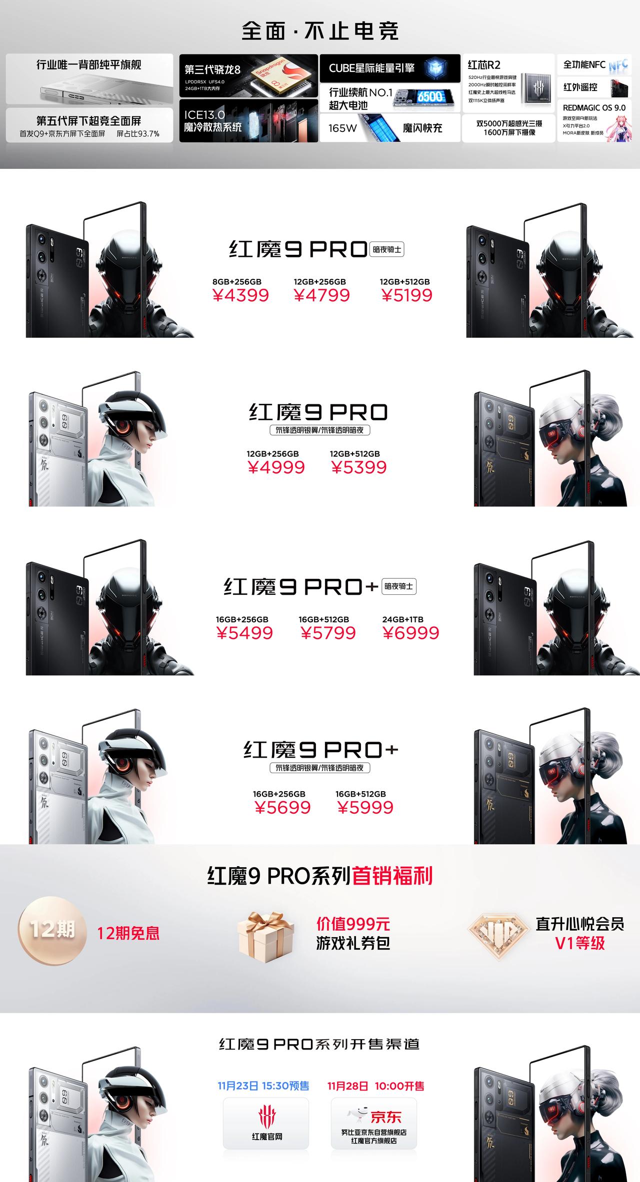 #红魔9Pro#全系，京东全球首发！
售价4399元起，首销购机至高享24期免息