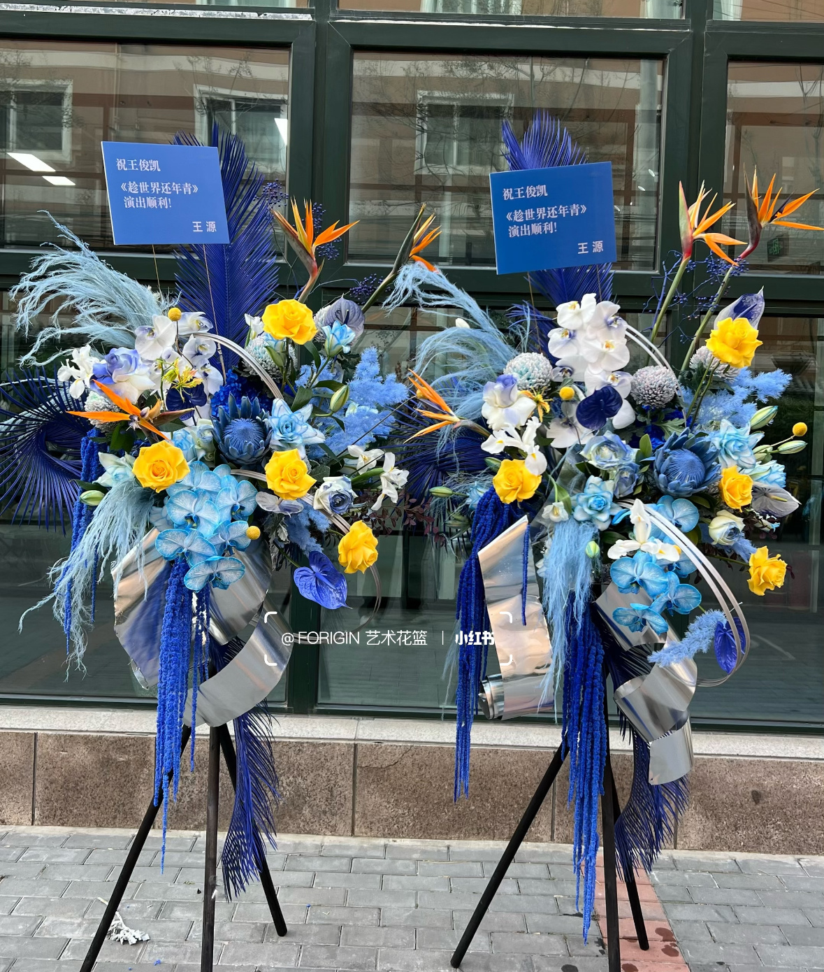 我们源儿给小凯话剧送花篮了，王源要求店家往好的搭，要漂亮的蓝、要胖、要大！哎呦我
