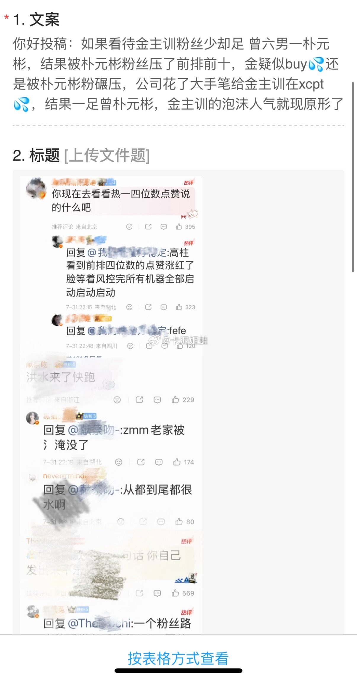 如果看待金主训粉丝少却足 曾六男一朴元彬，结果被朴元彬粉丝压了前排前十，金疑似b