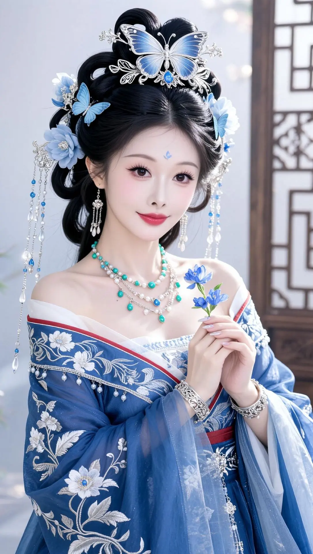 AI蓝蝶古风照 ai写真 蝶饰古风写真ai 古风美人 古风写真