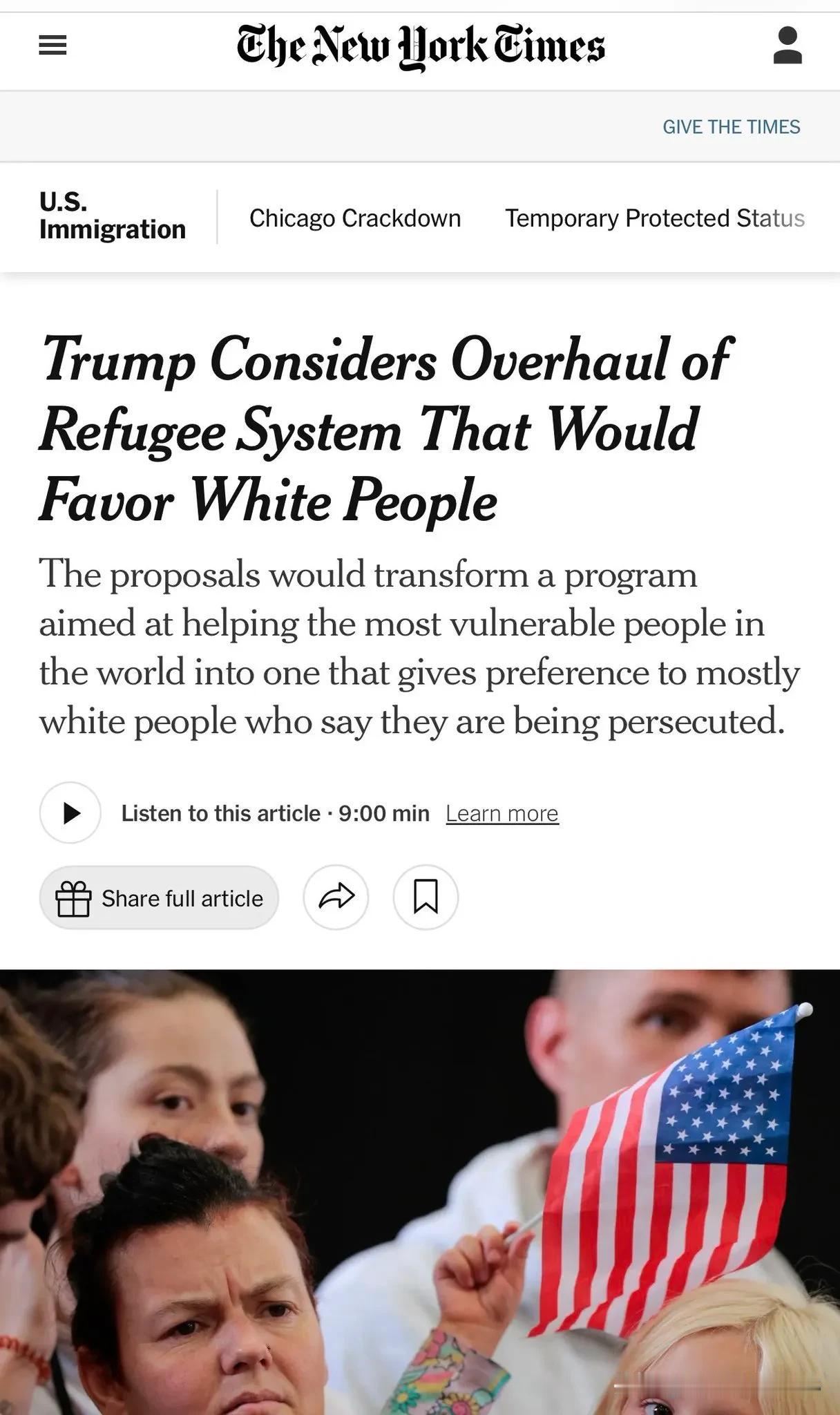 川普当局称，美国接受的难民增加了社会多样化，不符合美国利益，以后将优先接受白人难