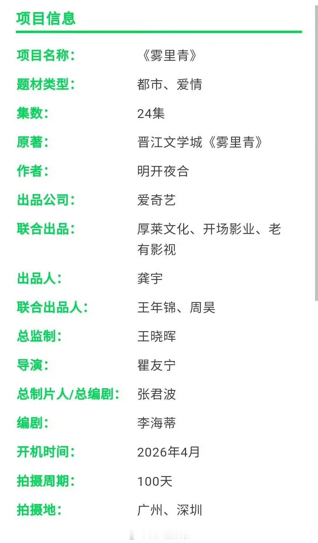 《雾里青》马上官宣 现哥来喂饭了李现雾里青发布节奏