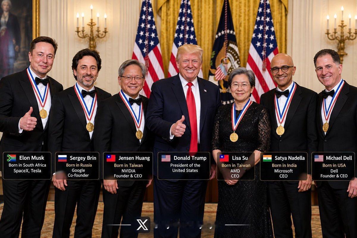 这强图片揭示了美国科技先进强大的秘密！这六个人中有5个是移民或移民后代，其中谷歌
