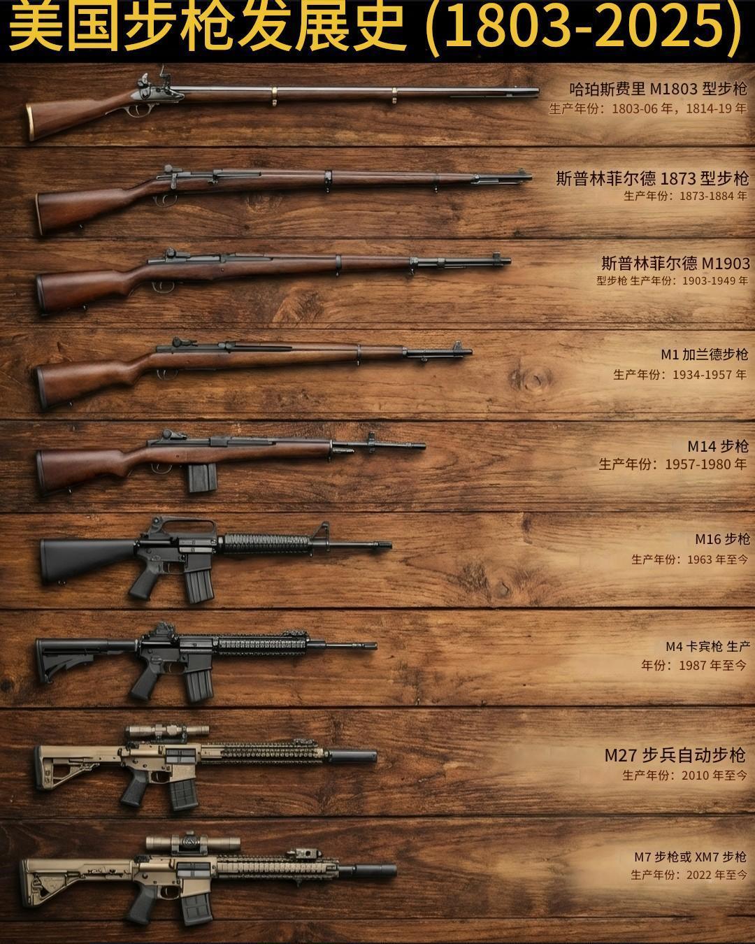 1803年，哈珀斯费里兵工厂量产的M1803燧发步枪正式亮相，作为美国首款标准化