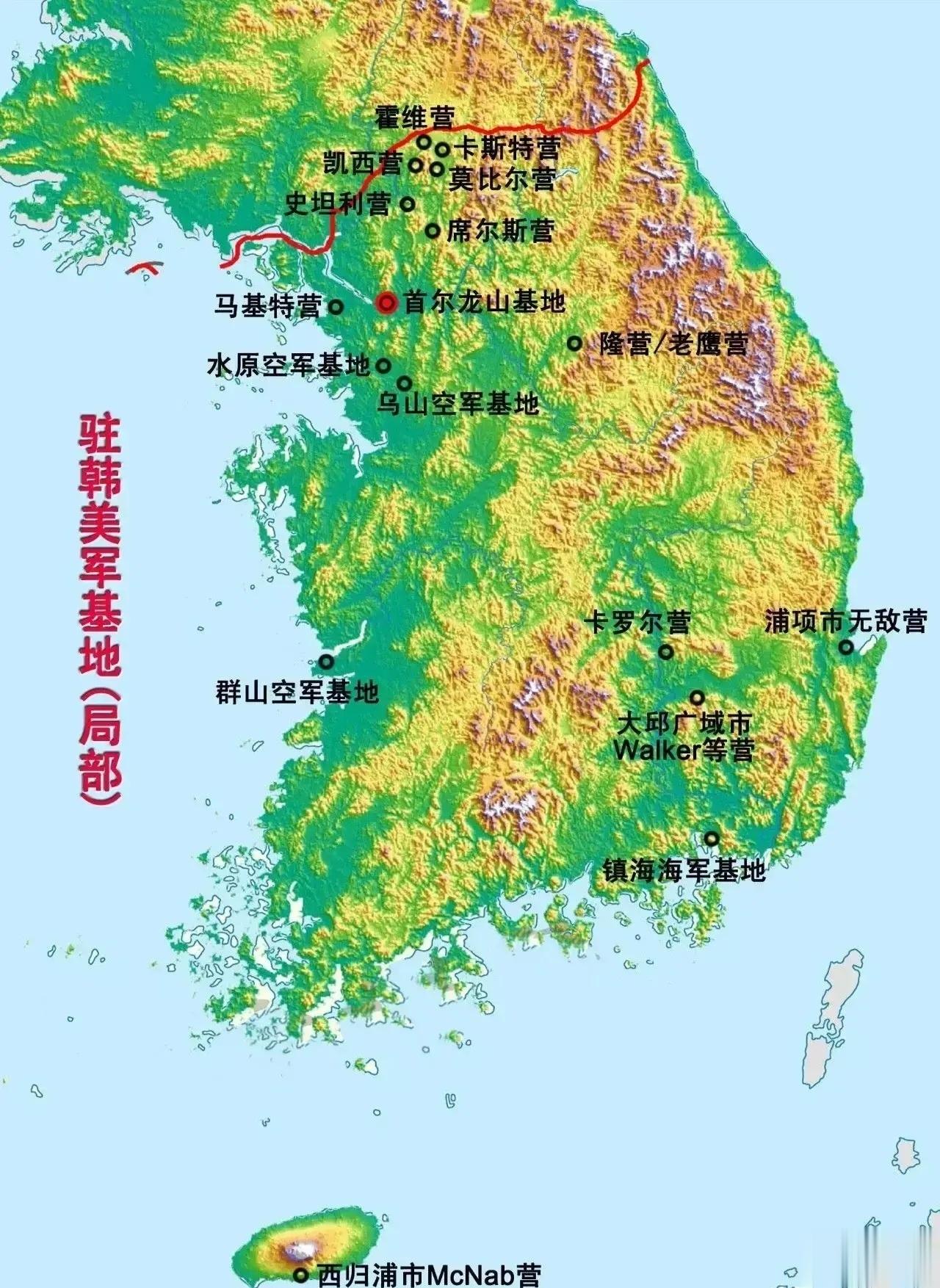 看图中这密密麻麻的美军基地，就明白尹锡悦为什么对老美挺不直腰杆子。 ​​​