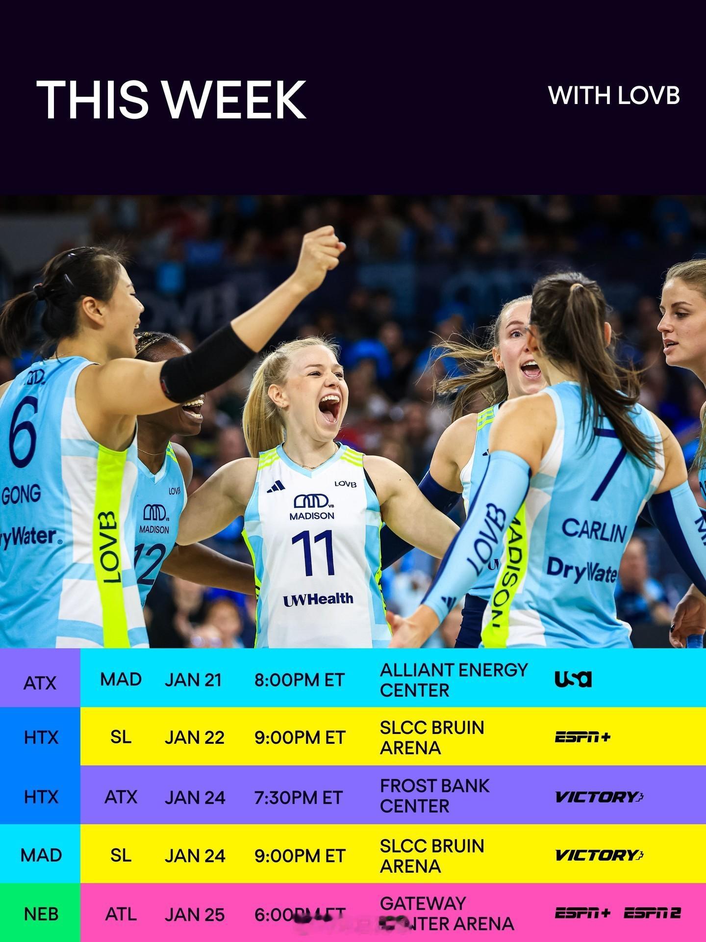 2026美国LOVB女排职业联赛本周第3周竞赛日程（美东时间）。* 图中所示时间