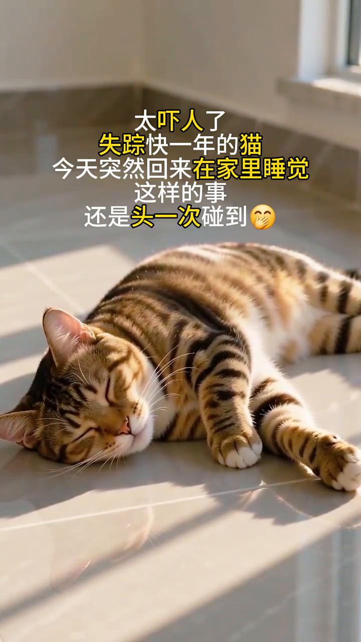 太吓人了，失踪快一年的猫今天突然回来在家里睡觉。这样的事还是头一次碰到。