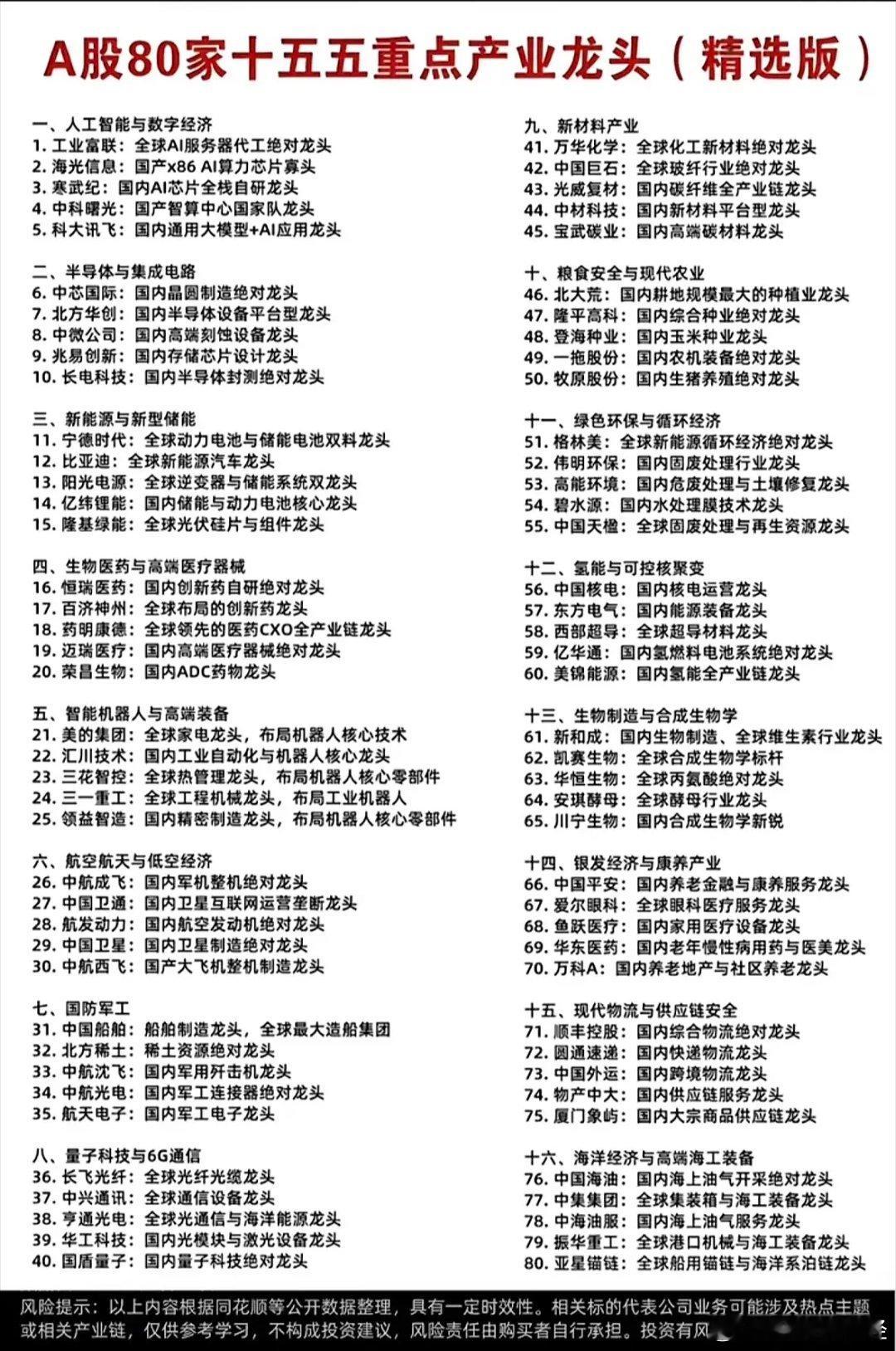 十五五80家重点产业龙头 ​​​
