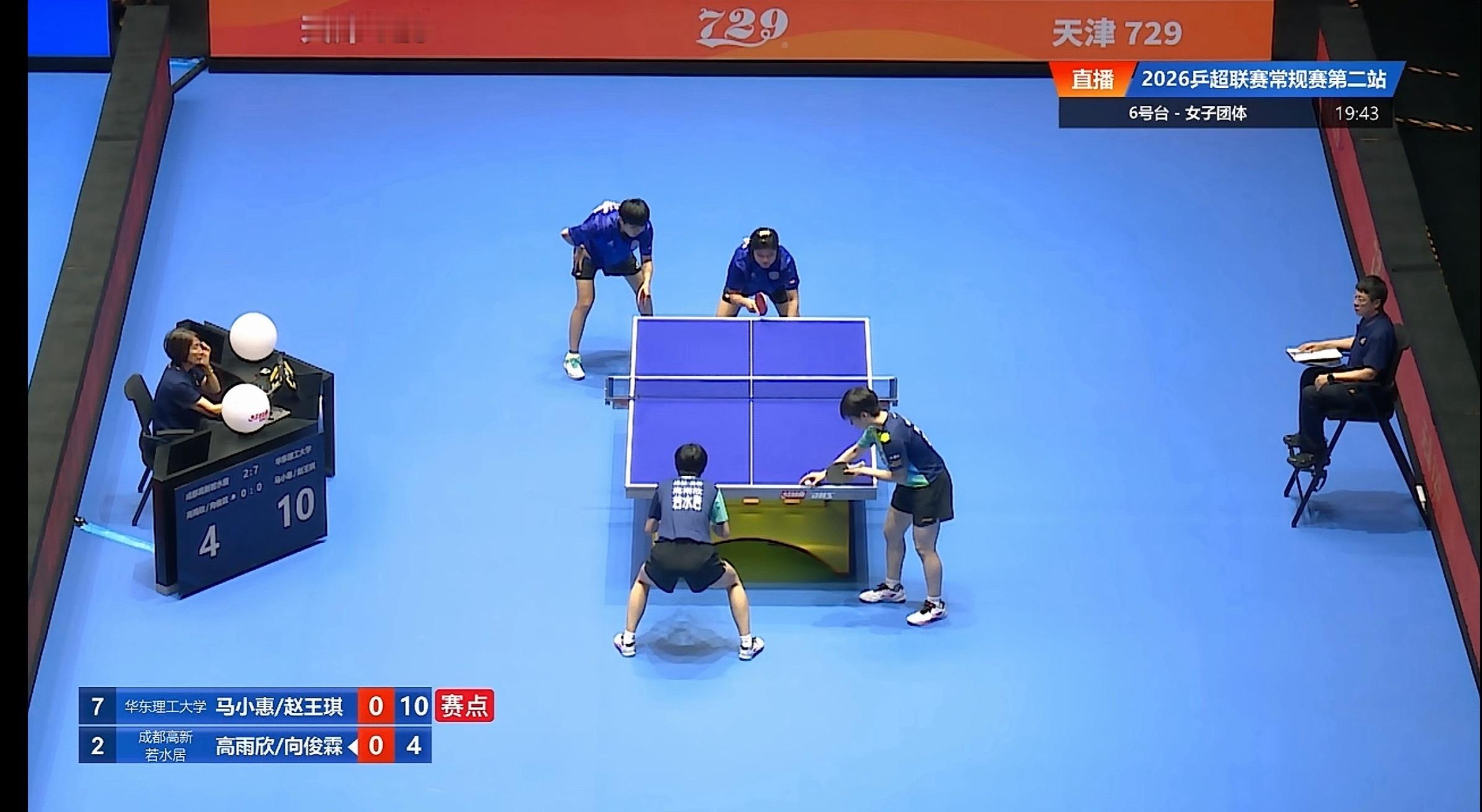 2026乒超联赛女团积分赛华东理工8-2成都高新若水居李雅可/张翔宇2-1刘子菱