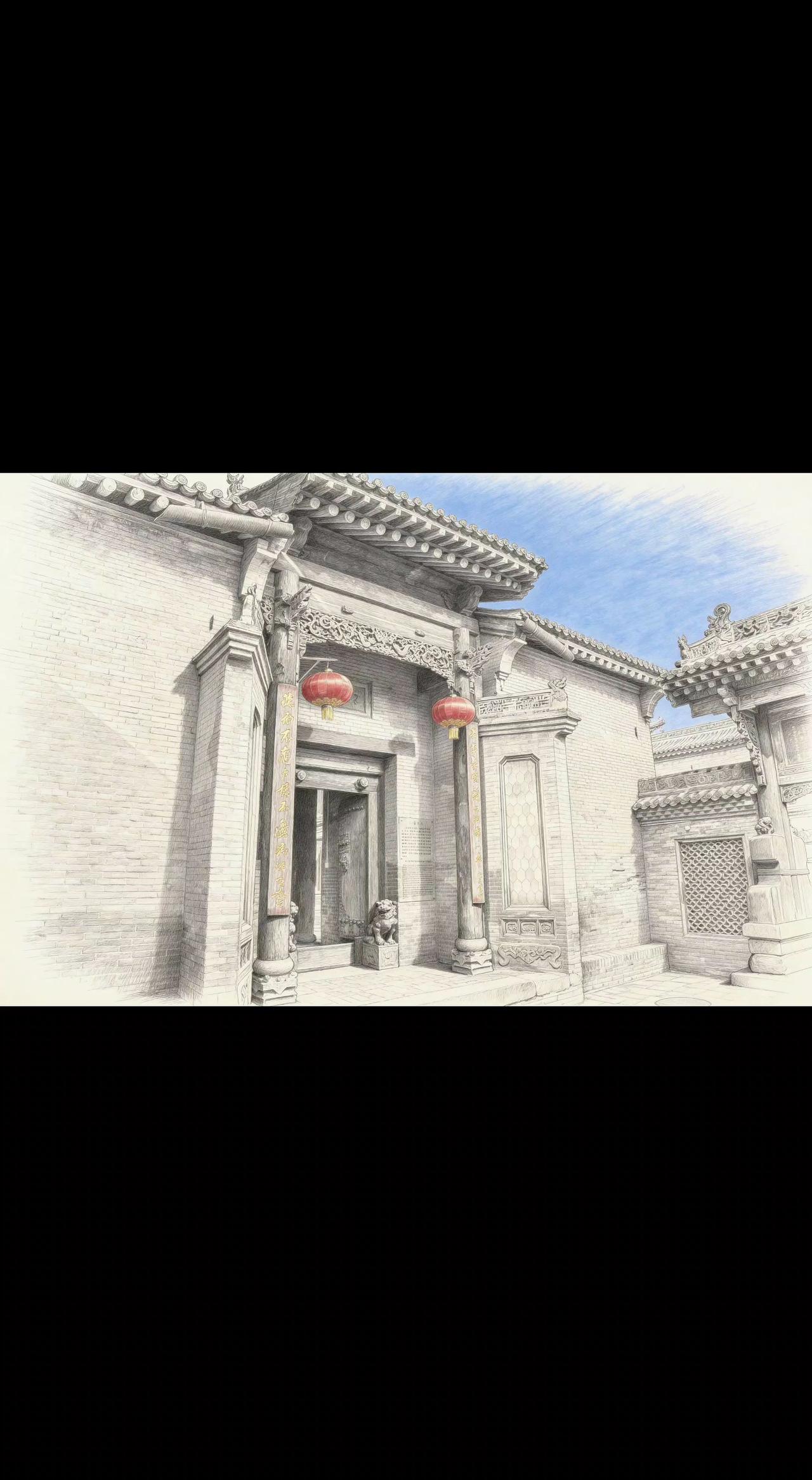 🎨红烛悬梁，老墙皱纹里藏着岁月的呢喃。铅色砖瓦托着流云，时光在此慢成一帧水墨。