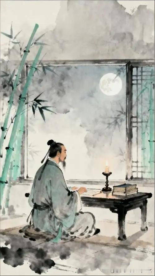 《夜吟》
——宋·吴龙翰
小院沈沈夜欲阑，
东风吹月上阑干。
手撼梅花露研墨，